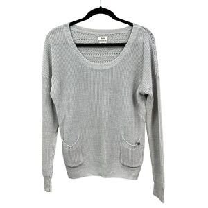 Yerse Women Linen Sweater Stretch Open Knit Front Pockets Light‎ Grey Size M